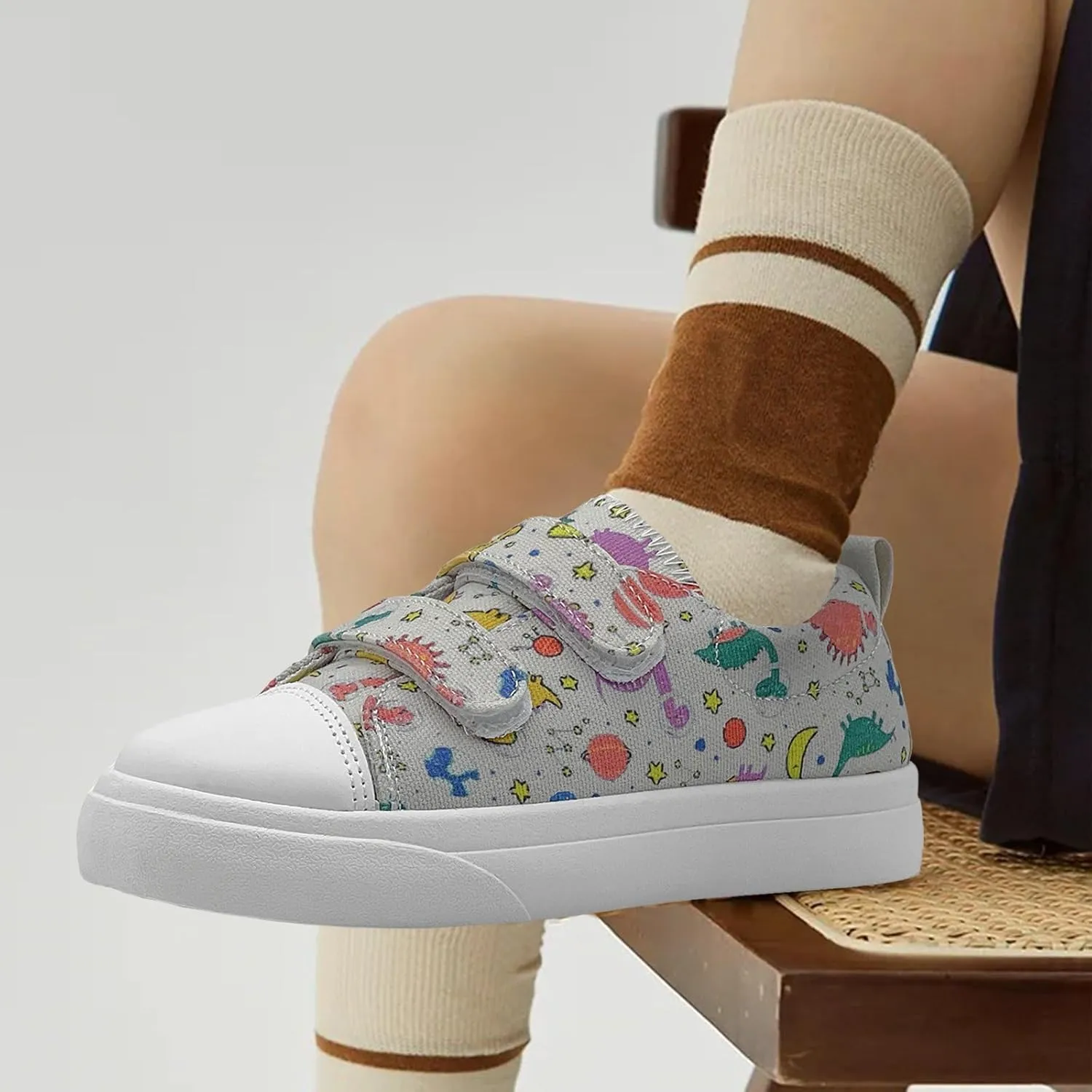 Toddler Shoes for Boys and Girls Kids Comfortable Breathable Non-Slip Canvas Sneakers with Dual Hook and Loops