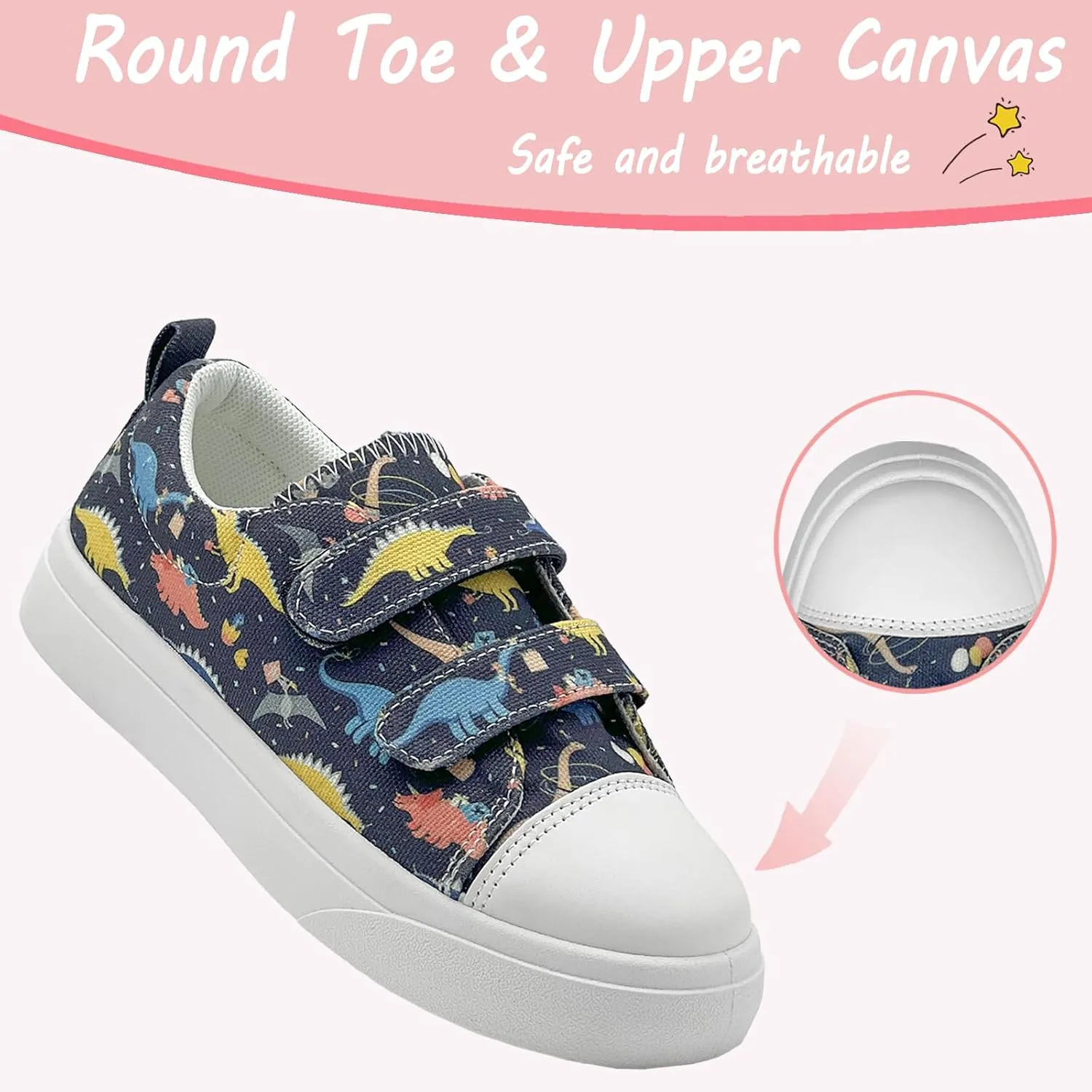 Toddler Shoes for Boys and Girls Kids Comfortable Breathable Non-Slip Canvas Sneakers with Dual Hook and Loops