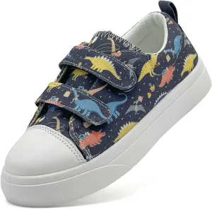 Toddler Shoes for Boys and Girls Kids Comfortable Breathable Non-Slip Canvas Sneakers with Dual Hook and Loops