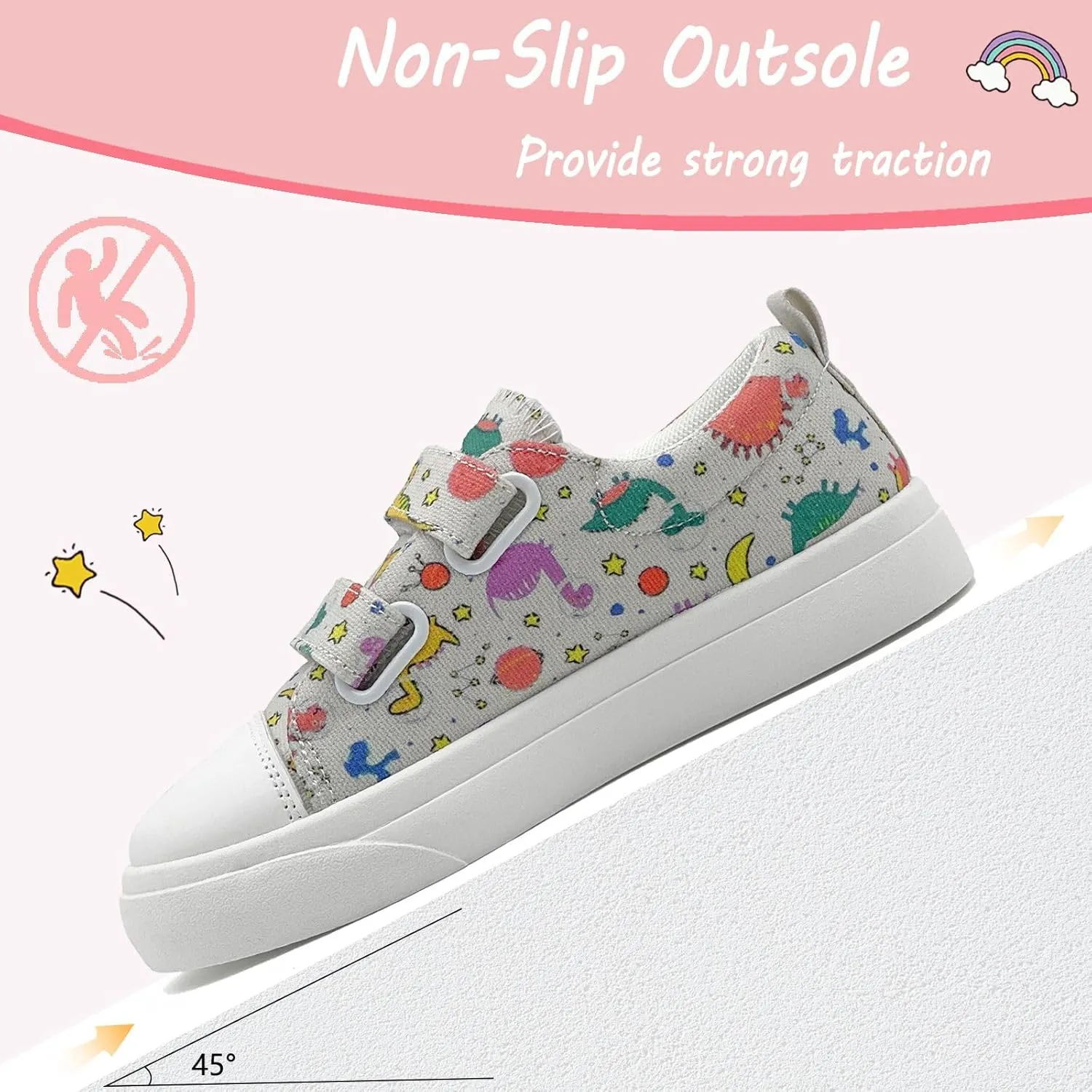 Toddler Shoes for Boys and Girls Kids Comfortable Breathable Non-Slip Canvas Sneakers with Dual Hook and Loops