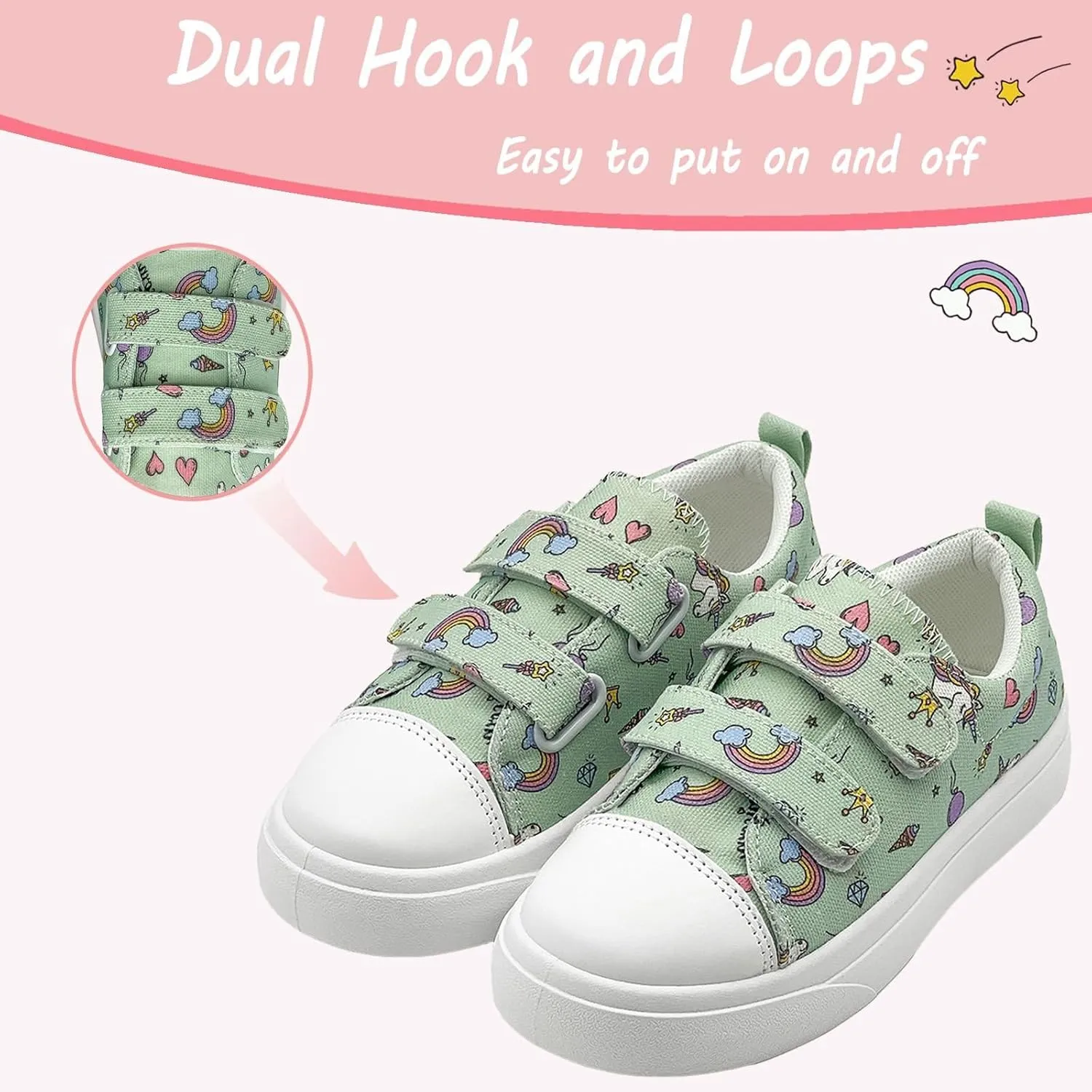 Toddler Shoes for Boys and Girls Kids Comfortable Breathable Non-Slip Canvas Sneakers with Dual Hook and Loops