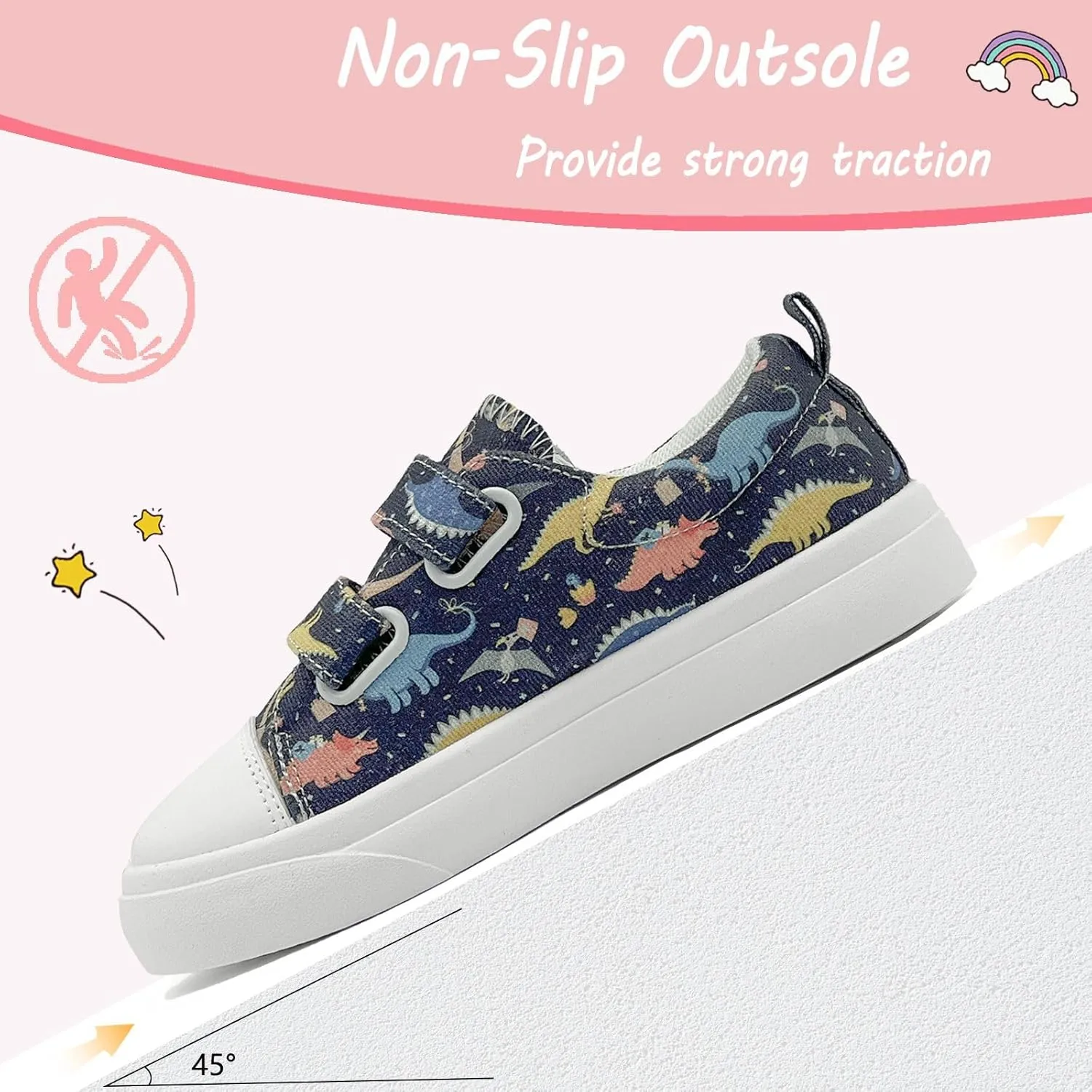 Toddler Shoes for Boys and Girls Kids Comfortable Breathable Non-Slip Canvas Sneakers with Dual Hook and Loops