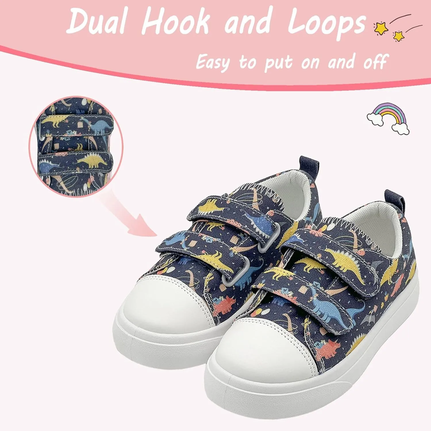 Toddler Shoes for Boys and Girls Kids Comfortable Breathable Non-Slip Canvas Sneakers with Dual Hook and Loops