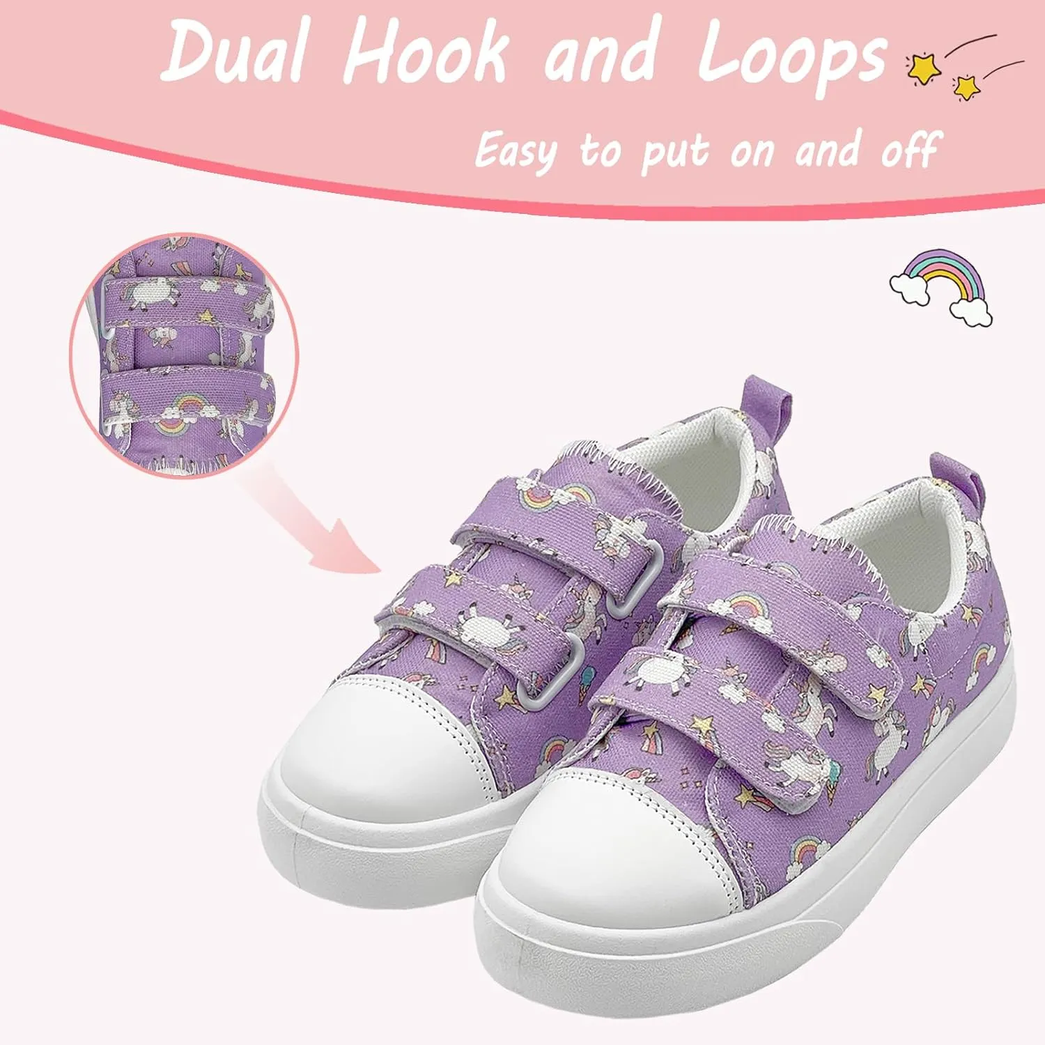 Toddler Shoes for Boys and Girls Kids Comfortable Breathable Non-Slip Canvas Sneakers with Dual Hook and Loops
