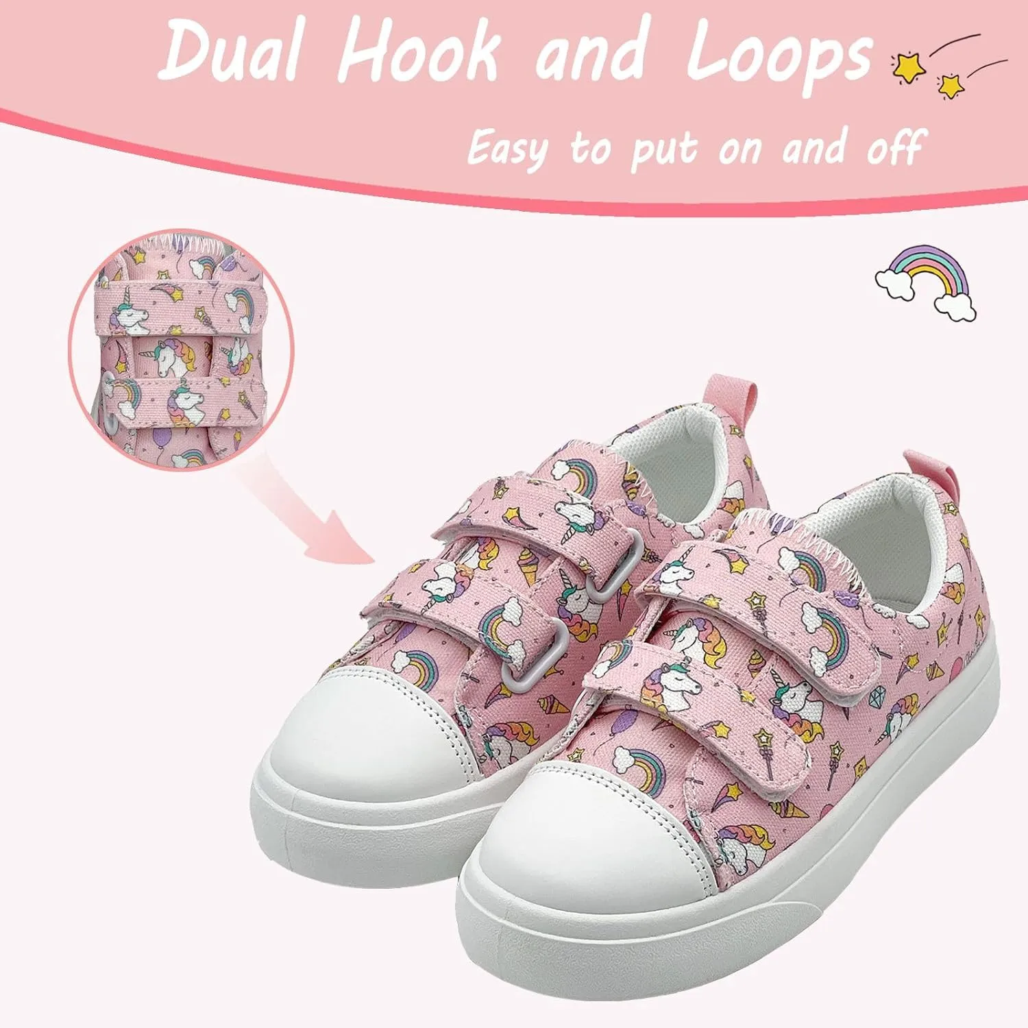 Toddler Shoes for Boys and Girls Kids Comfortable Breathable Non-Slip Canvas Sneakers with Dual Hook and Loops