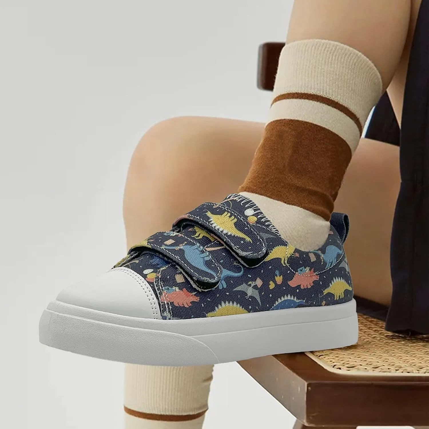 Toddler Shoes for Boys and Girls Kids Comfortable Breathable Non-Slip Canvas Sneakers with Dual Hook and Loops