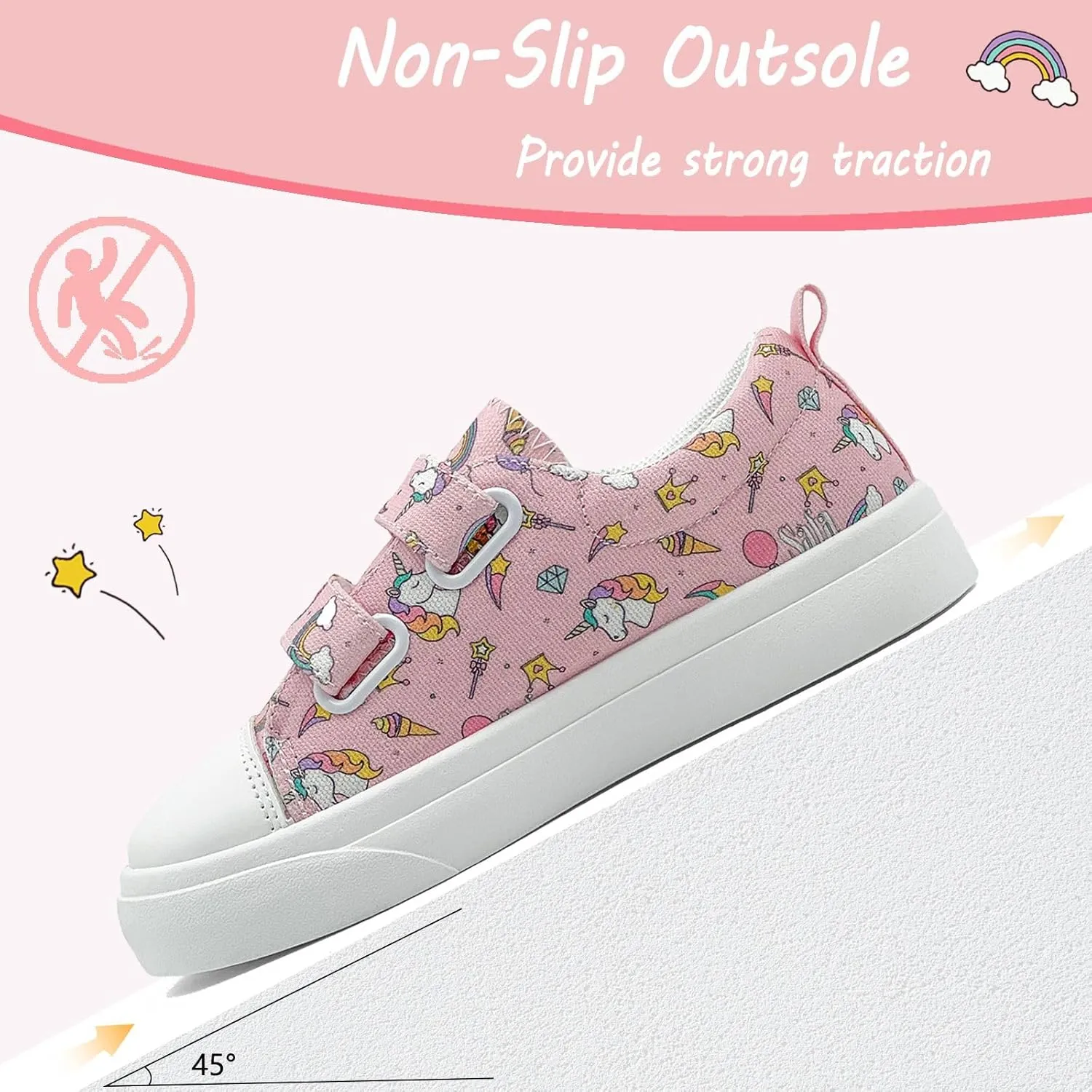 Toddler Shoes for Boys and Girls Kids Comfortable Breathable Non-Slip Canvas Sneakers with Dual Hook and Loops