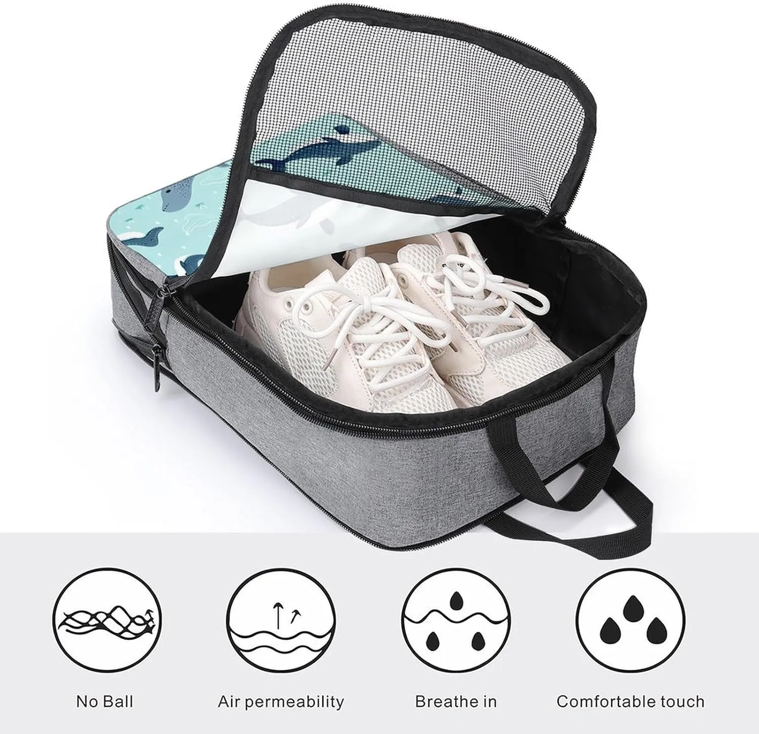 Travel Shoe Bags Waterproof Portable Shoe Storage Pouch with Dual Zipper Handles Waterproof Breathable Durable Mesh Desig Travel Shoe Case Organizer for Travel And Home Use Shoe Bag Whale Symphony