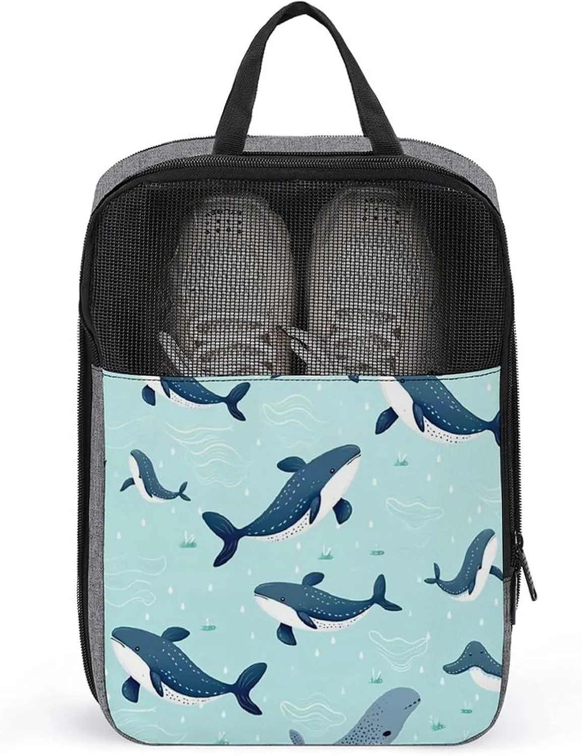 Travel Shoe Bags Waterproof Portable Shoe Storage Pouch with Dual Zipper Handles Waterproof Breathable Durable Mesh Desig Travel Shoe Case Organizer for Travel And Home Use Shoe Bag Whale Symphony