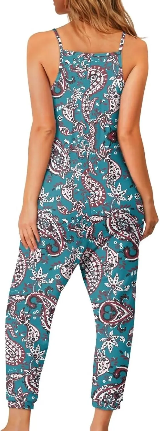 Tropical Jumpsuits for Women Hawaiian Flamingos Strap V with Pockets Jumpsuit