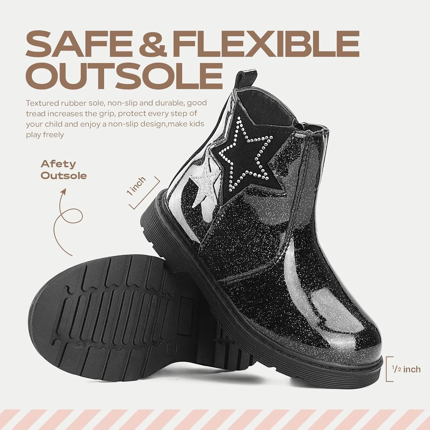 TZJS Girls Ankle Boots Girl's Glitter Chelsea Boot Kids Warm Low Heel Short Booties Girl Outdoor Shoes with Side Zipper for Toddler/Little Kid