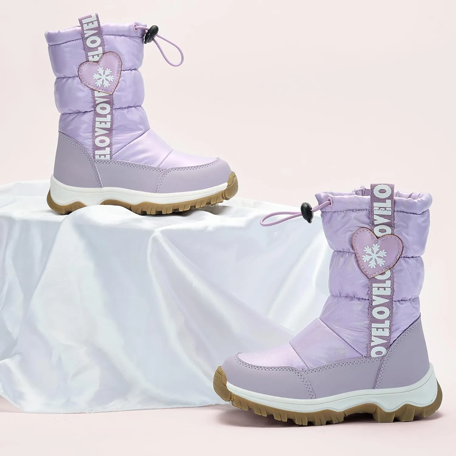 TZJS Girls Winter Boots Lightweight Kids Snow Boots Adjustable and Side Zipper Girl Outdoor Warm Boot Cold Weather Shoes with Faux Fur Lined for Toddler/Little Kids