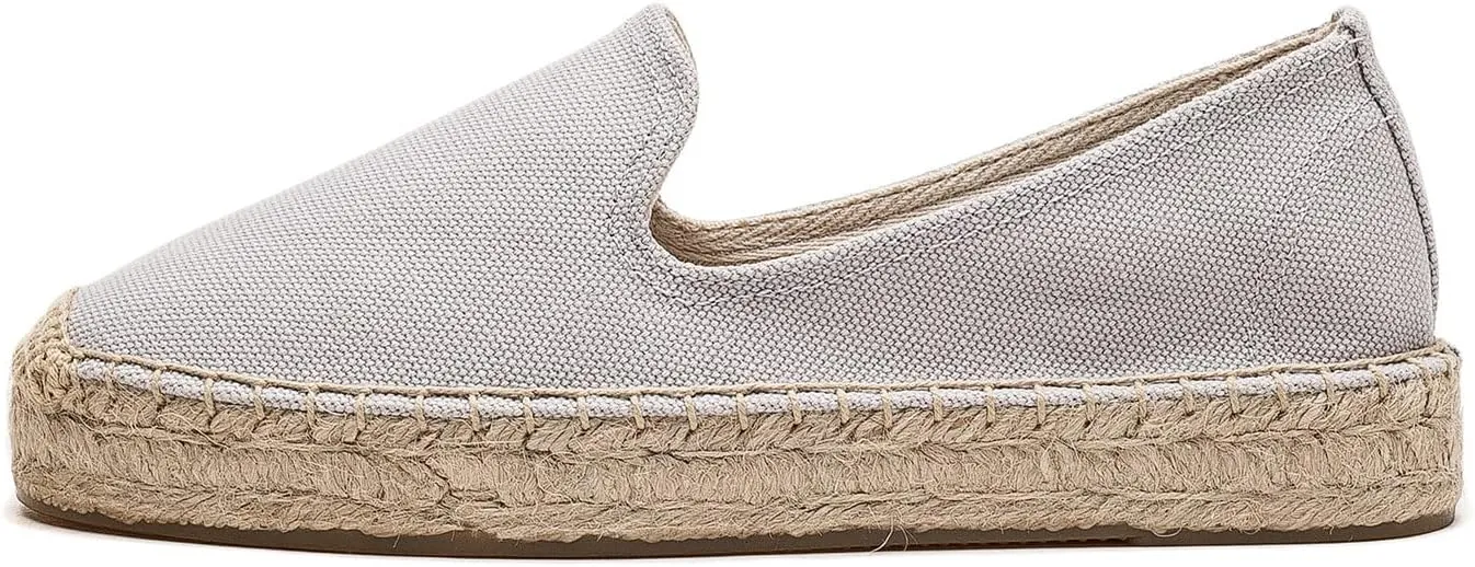 U-lite Women's Classic Slip on Flat Shoes Casual Cap-Toe Platform Simple Espadrille Canvas Loafers