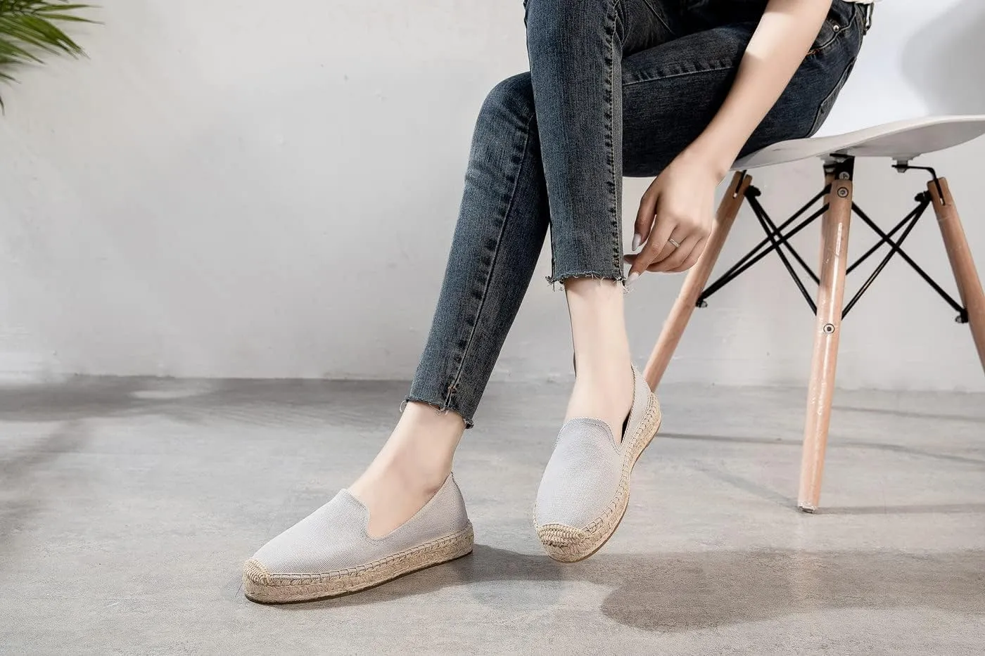 U-lite Women's Classic Slip on Flat Shoes Casual Cap-Toe Platform Simple Espadrille Canvas Loafers