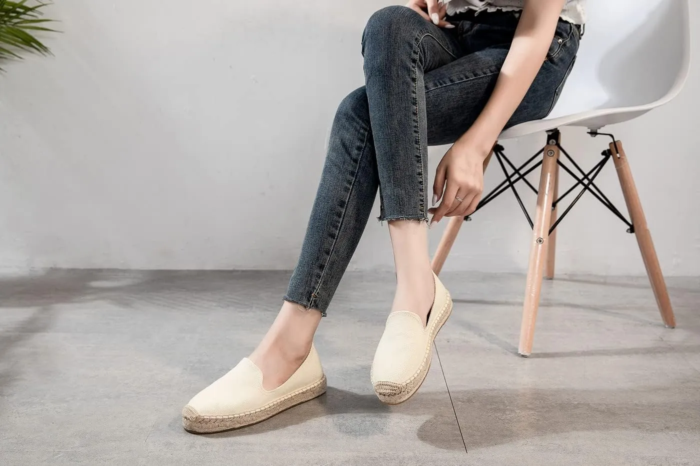 U-lite Women's Classic Slip on Flat Shoes Casual Cap-Toe Platform Simple Espadrille Canvas Loafers