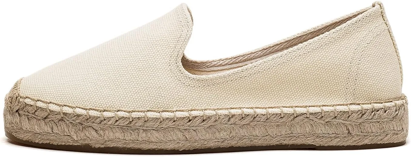 U-lite Women's Classic Slip on Flat Shoes Casual Cap-Toe Platform Simple Espadrille Canvas Loafers