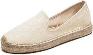 U-lite Women's Classic Slip on Flat Shoes Casual Cap-Toe Platform Simple Espadrille Canvas Loafers