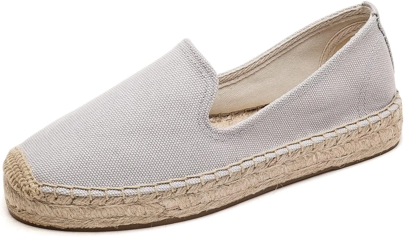 U-lite Women's Classic Slip on Flat Shoes Casual Cap-Toe Platform Simple Espadrille Canvas Loafers