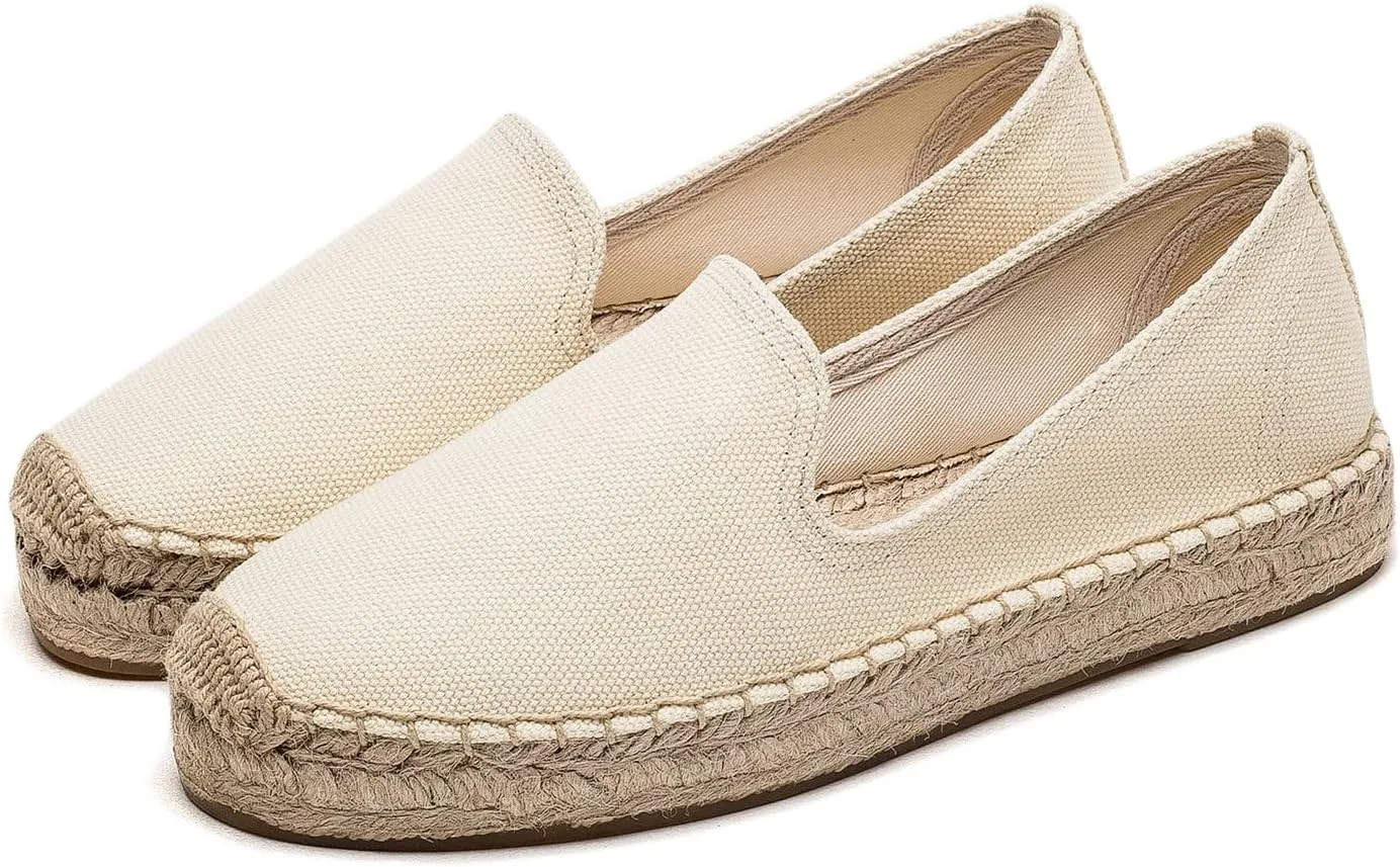 U-lite Women's Classic Slip on Flat Shoes Casual Cap-Toe Platform Simple Espadrille Canvas Loafers