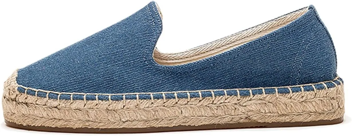 U-lite Women's Classic Slip on Flat Shoes Casual Cap-Toe Platform Simple Espadrille Canvas Loafers