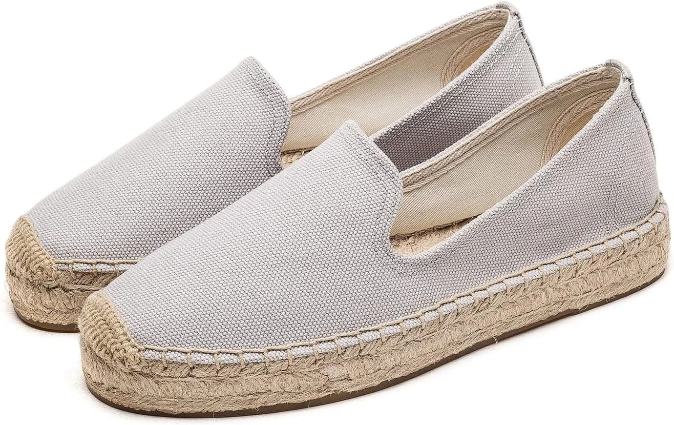 U-lite Women's Classic Slip on Flat Shoes Casual Cap-Toe Platform Simple Espadrille Canvas Loafers