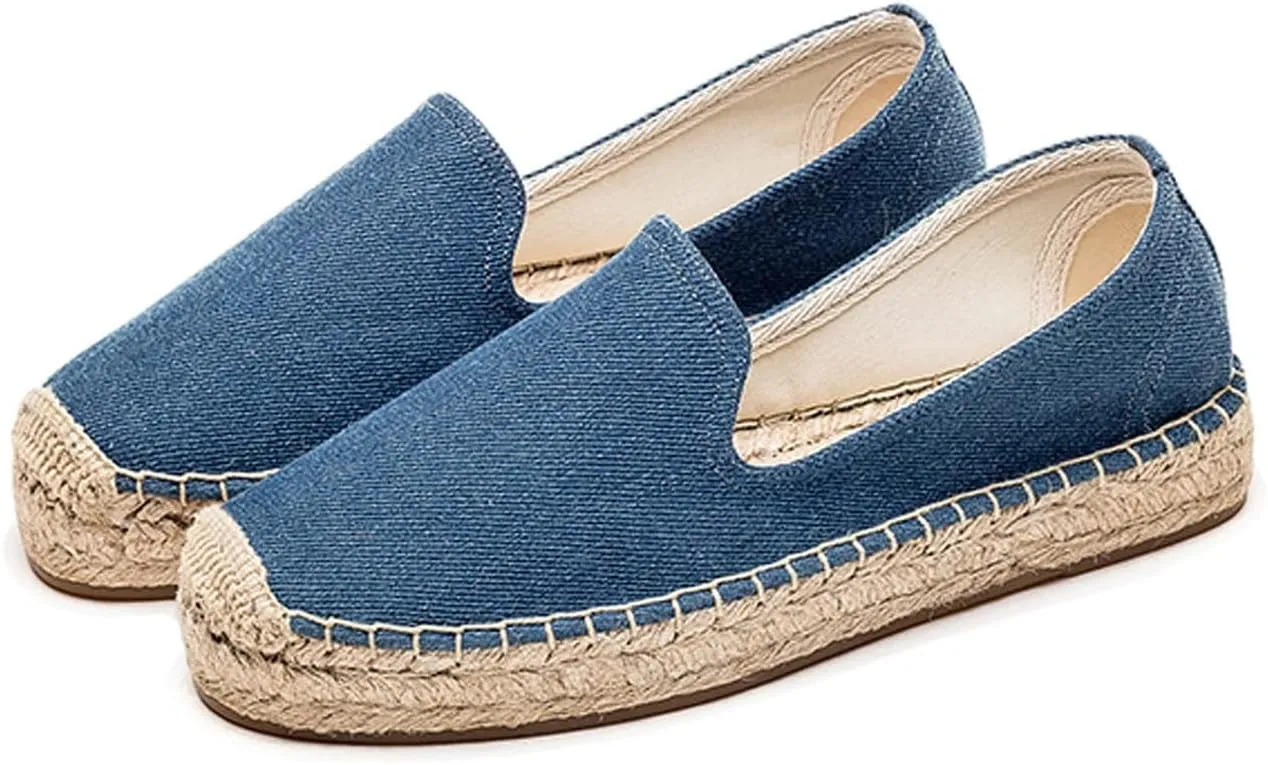 U-lite Women's Classic Slip on Flat Shoes Casual Cap-Toe Platform Simple Espadrille Canvas Loafers