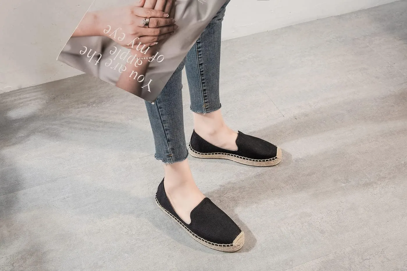 U-lite Women's Classic Slip on Flat Shoes Casual Cap-Toe Platform Simple Espadrille Canvas Loafers