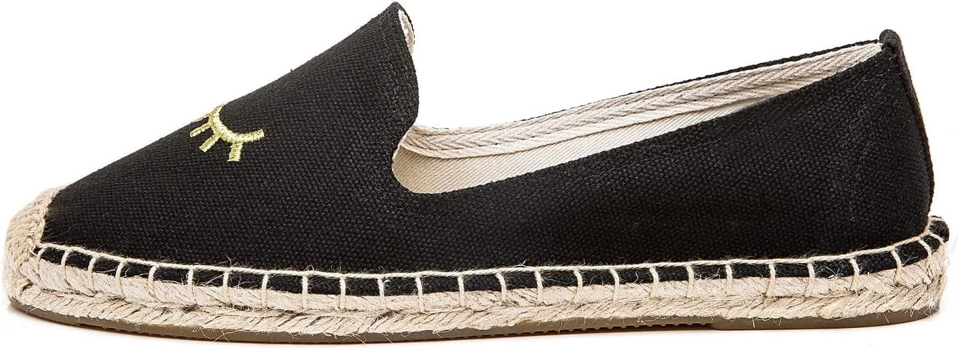 U-lite Women's Slip on Flat Shoes Casual Cap-Toe Platform Espadrille Canvas Flax Loafers
