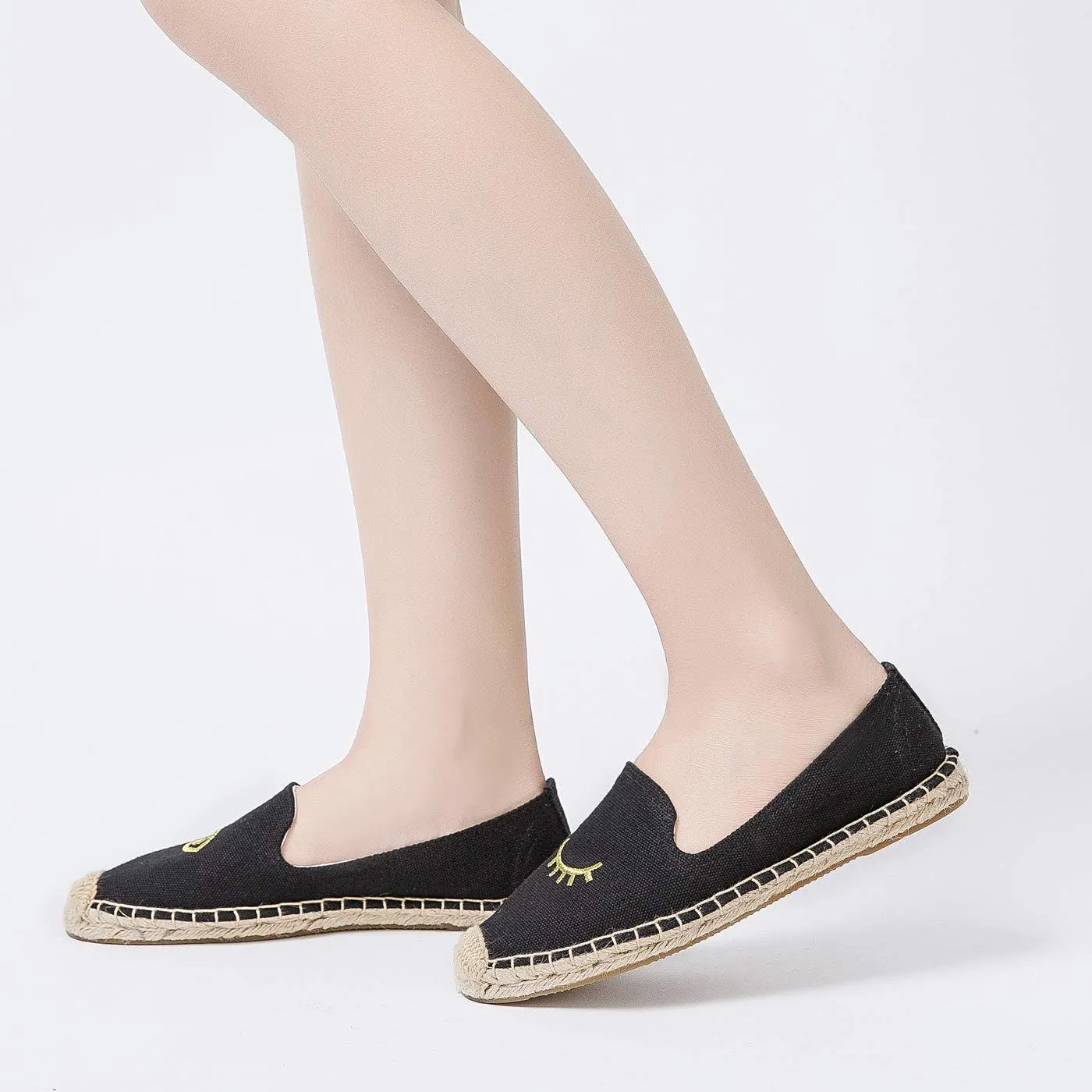 U-lite Women's Slip on Flat Shoes Casual Cap-Toe Platform Espadrille Canvas Flax Loafers