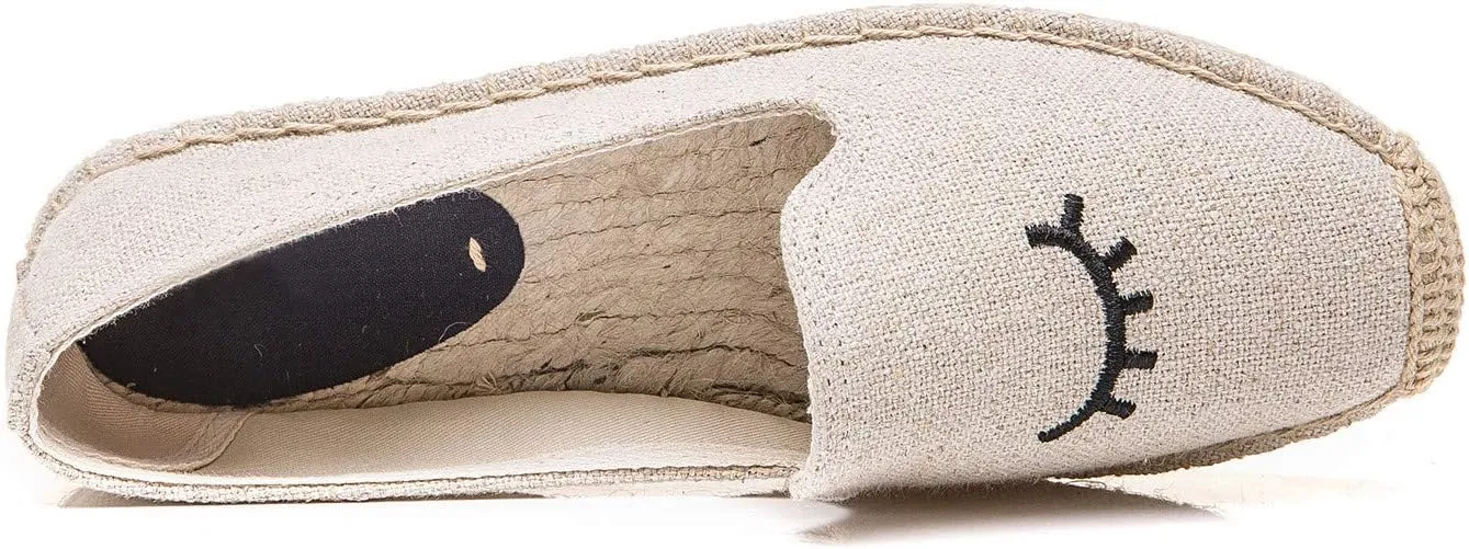 U-lite Women's Slip on Flat Shoes Casual Cap-Toe Platform Espadrille Canvas Flax Loafers
