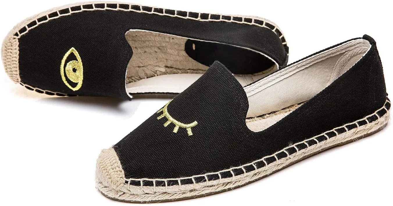 U-lite Women's Slip on Flat Shoes Casual Cap-Toe Platform Espadrille Canvas Flax Loafers