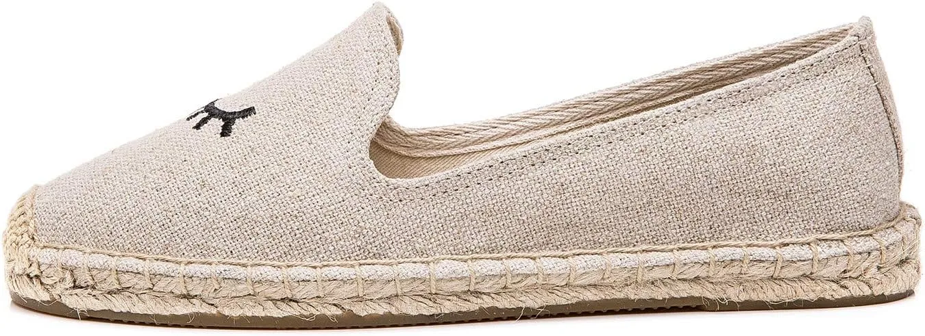 U-lite Women's Slip on Flat Shoes Casual Cap-Toe Platform Espadrille Canvas Flax Loafers