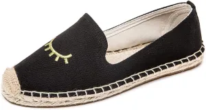 U-lite Women's Slip on Flat Shoes Casual Cap-Toe Platform Espadrille Canvas Flax Loafers