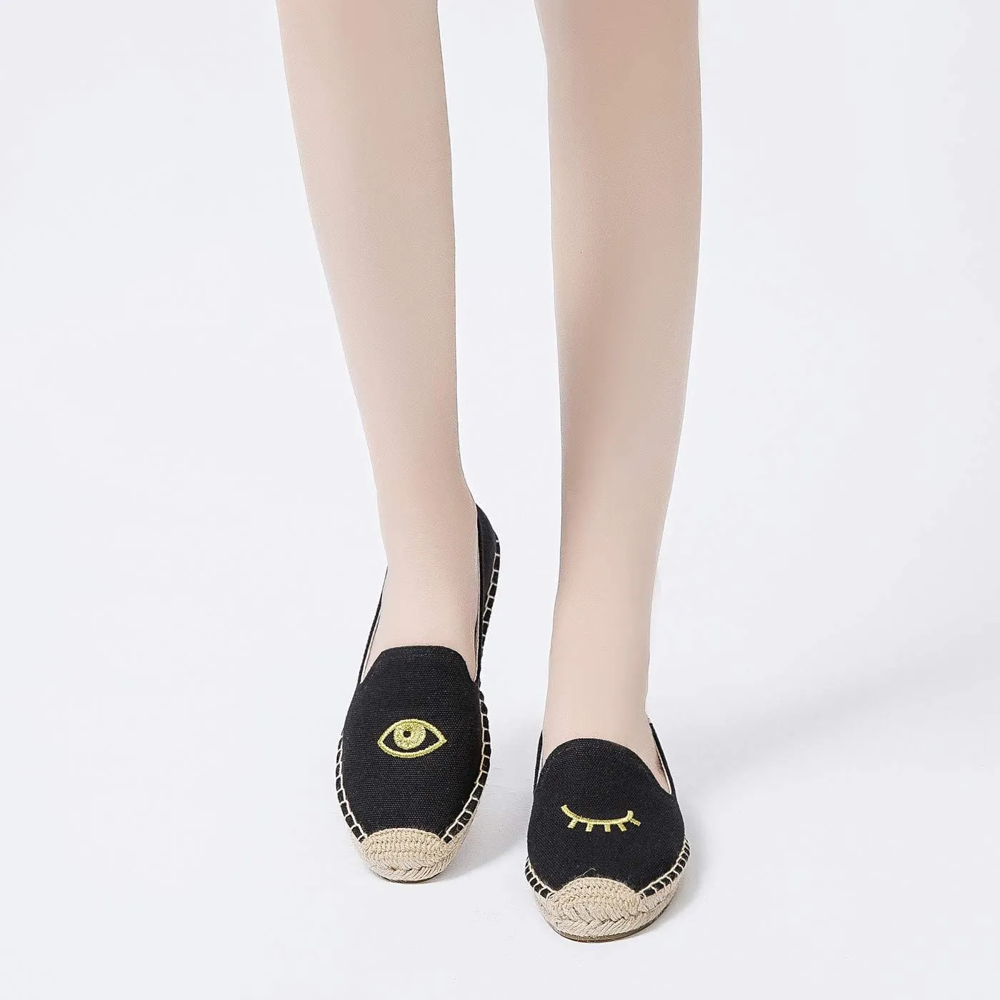 U-lite Women's Slip on Flat Shoes Casual Cap-Toe Platform Espadrille Canvas Flax Loafers