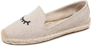 U-lite Women's Slip on Flat Shoes Casual Cap-Toe Platform Espadrille Canvas Flax Loafers