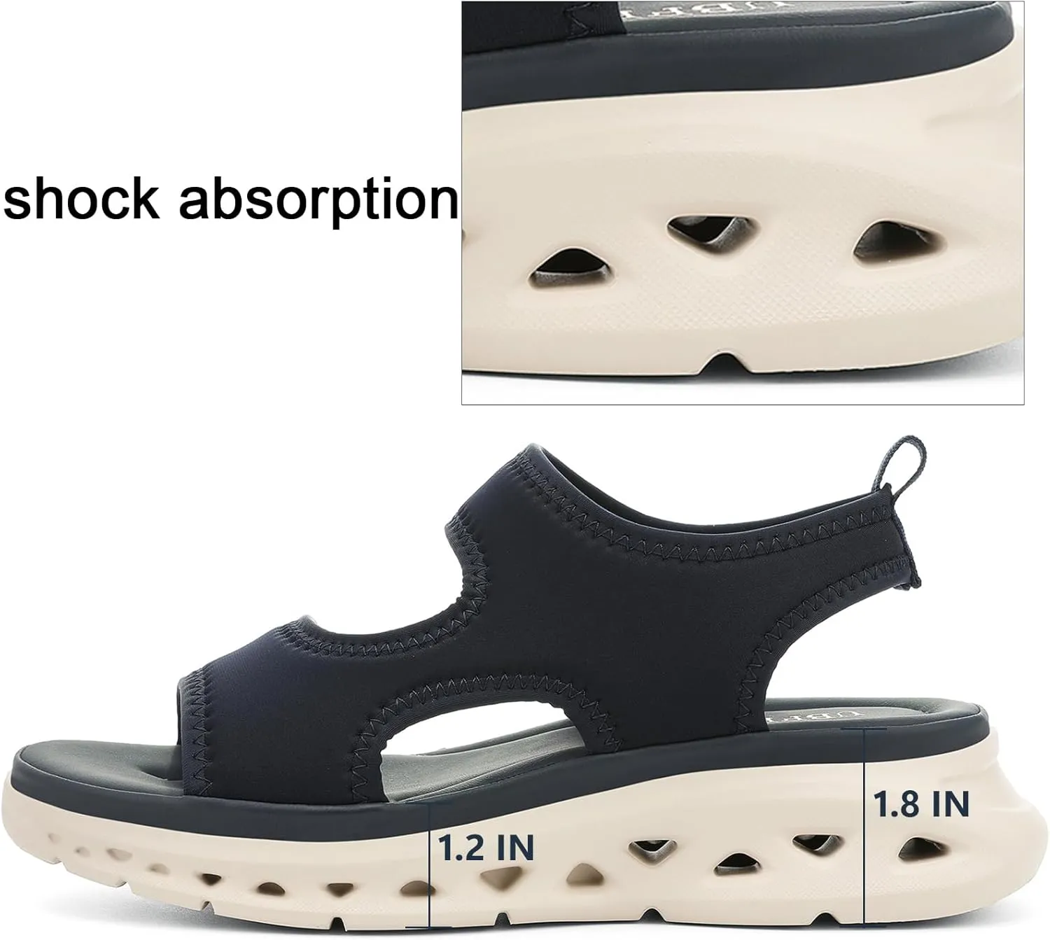 UBFEN Womens Sport Sandals with Elastic Ankle Strap - Comfortable Walking Casual Open Toe Summer Wedge Sandals