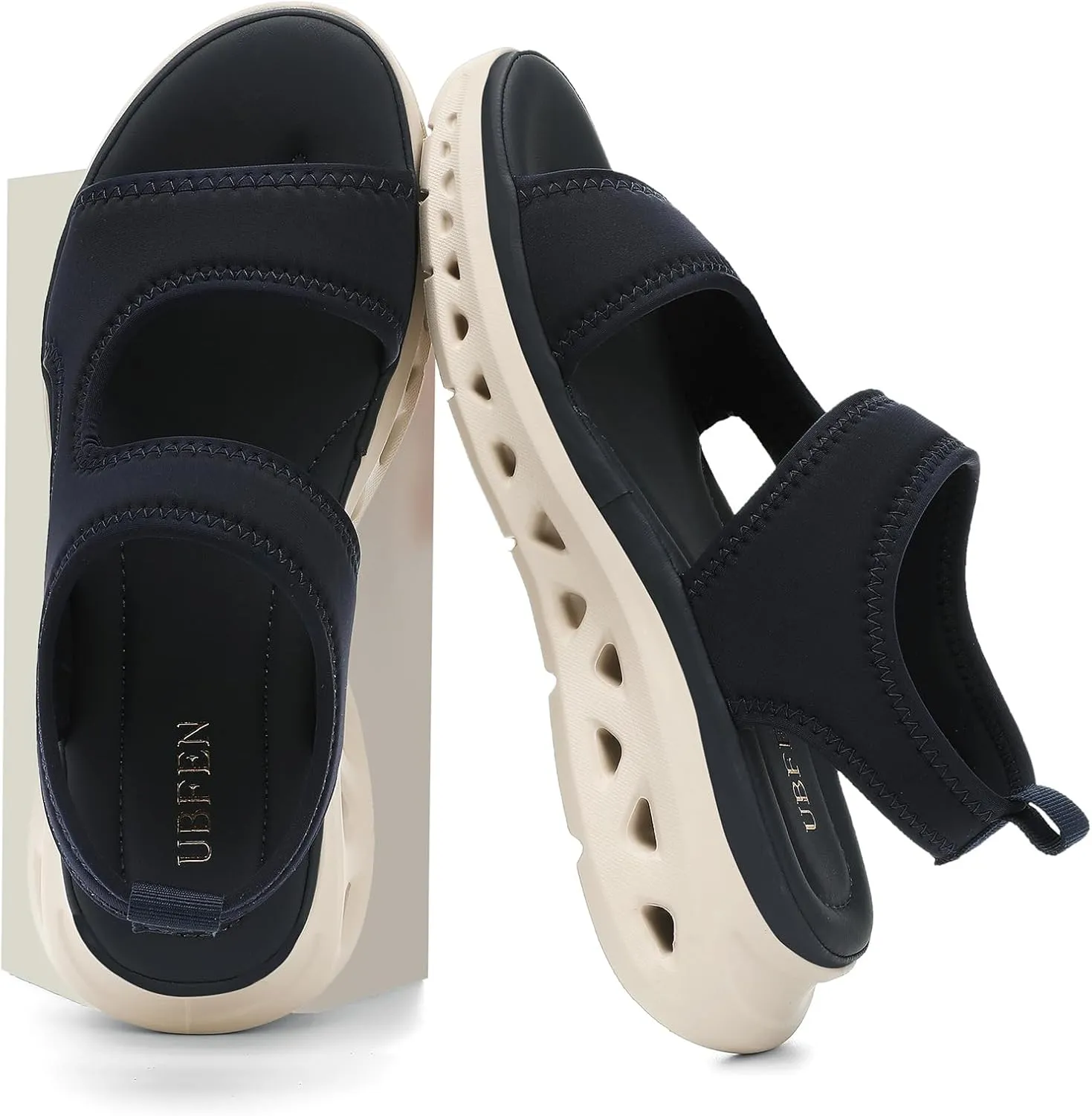 UBFEN Womens Sport Sandals with Elastic Ankle Strap - Comfortable Walking Casual Open Toe Summer Wedge Sandals