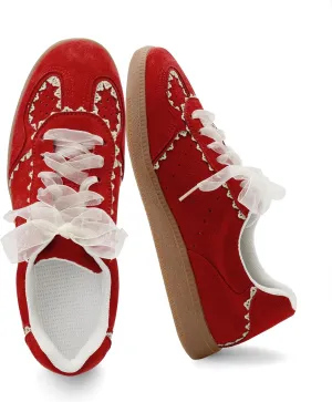 UBWDU Lace Fashion Ballet Sneakers for Women 2025 – Trendy Cute Crochet Ribbon Lace-Up Casual Spring Shoes