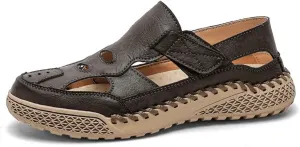 UIKGITP Mens Closed Toe Sandals Sandalias para Hombres Summer Outdoor Travel Leather Fisherman Casual Sandal