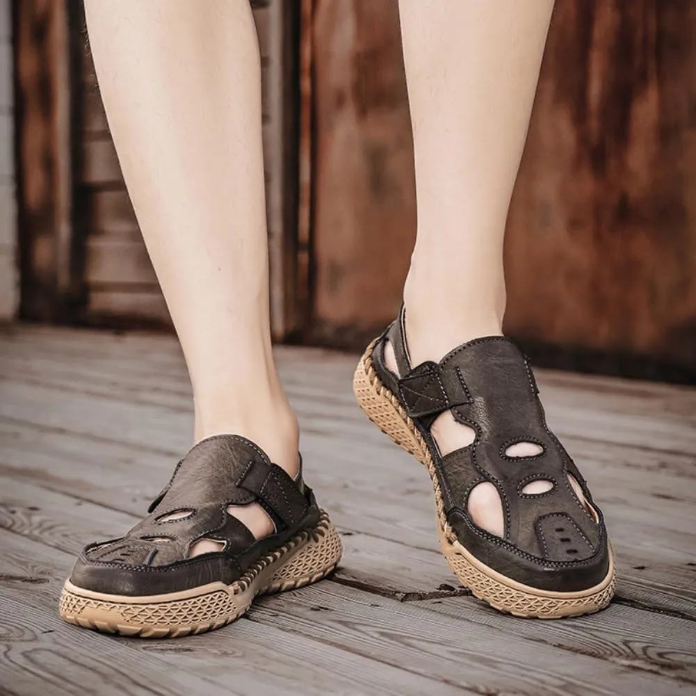 UIKGITP Mens Closed Toe Sandals Sandalias para Hombres Summer Outdoor Travel Leather Fisherman Casual Sandal