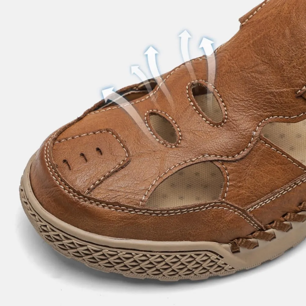 UIKGITP Mens Closed Toe Sandals Sandalias para Hombres Summer Outdoor Travel Leather Fisherman Casual Sandal