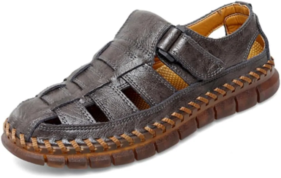 UIKGITP Mens Sandals Sandalias de Hombre Mens Casual Leather Sandals Fisherman Beach Sandals Hiking Water Shoes Closed Toe Outdoor Size 10