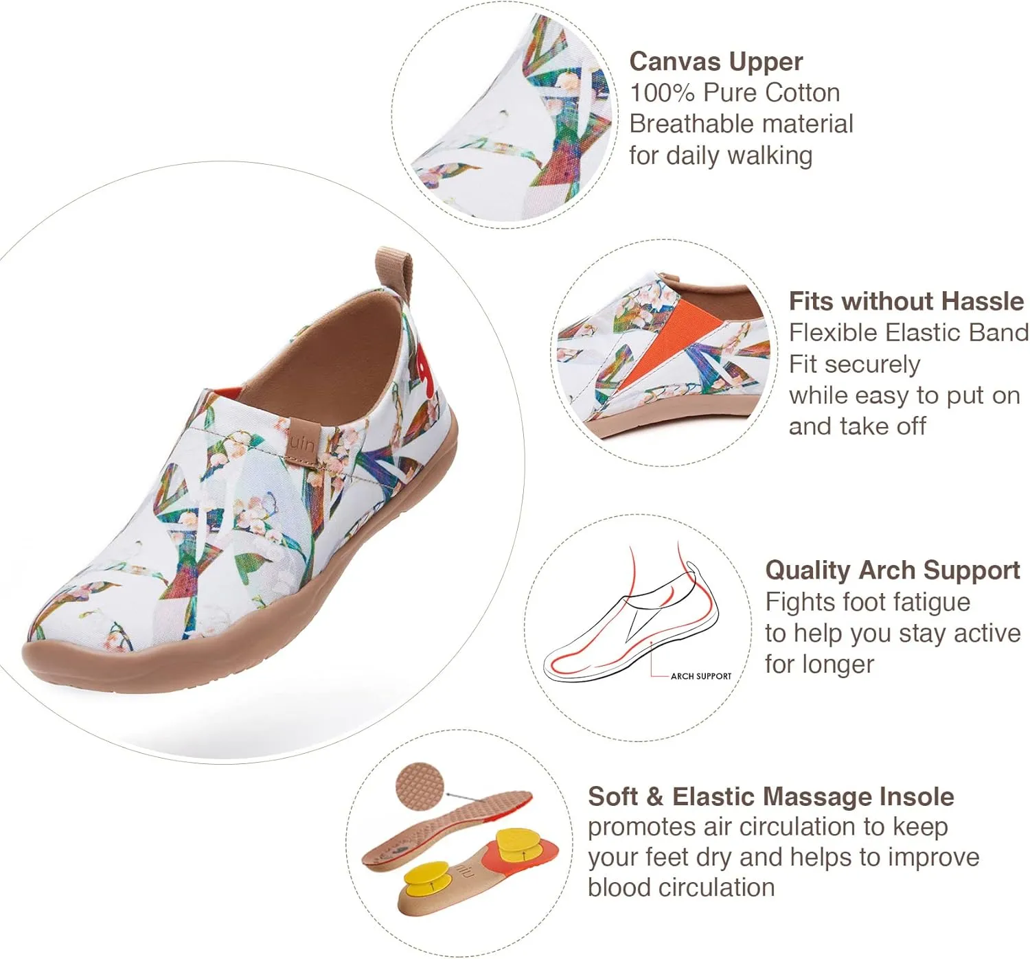 UIN Women's Blossom Slip On Shoes Colorful Comfortable Lightweight Art Travel Sneakers Casual Floral Stylish Everyday Loafers