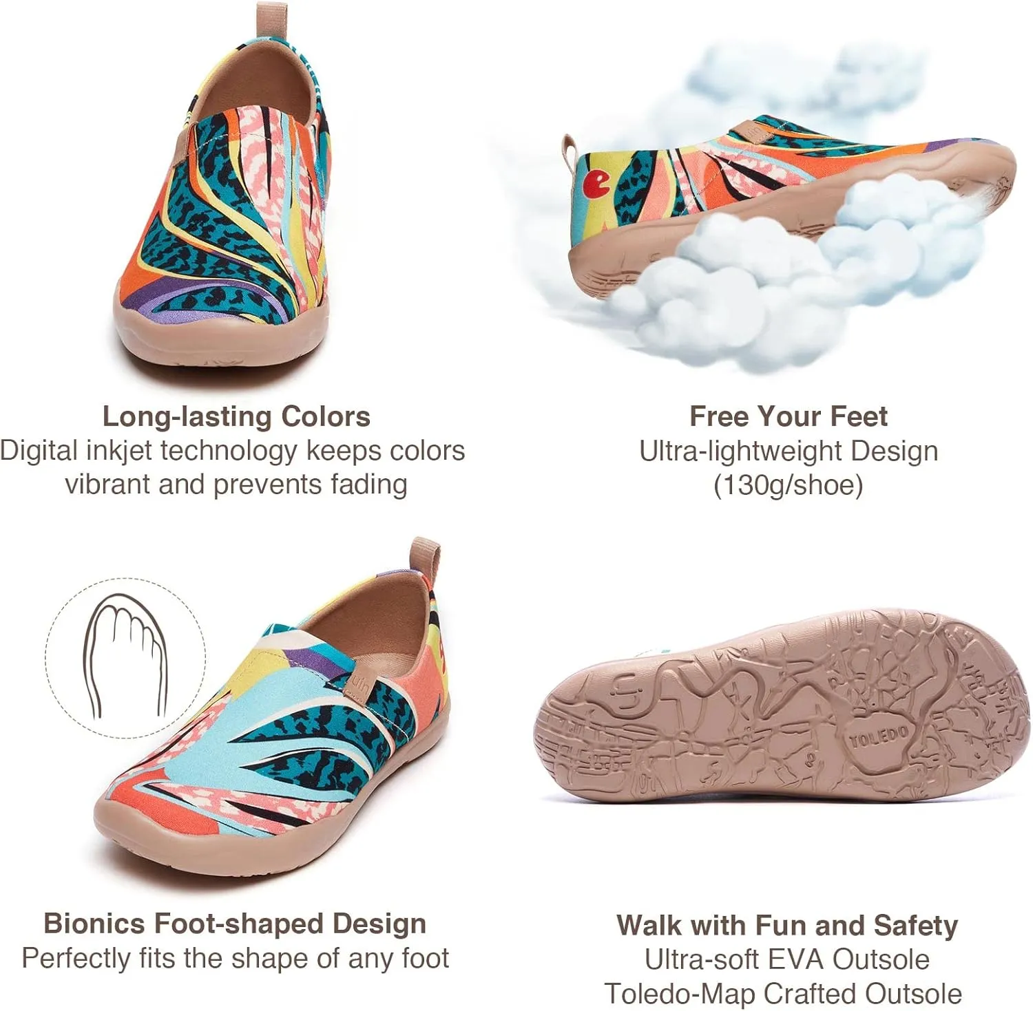 UIN Women's Blossom Slip On Shoes Colorful Comfortable Lightweight Art Travel Sneakers Casual Floral Stylish Everyday Loafers
