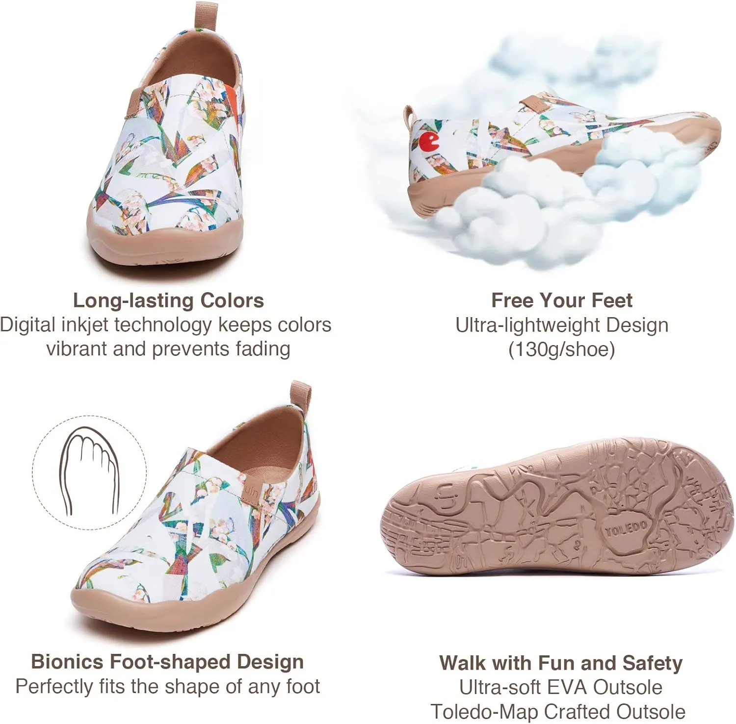 UIN Women's Blossom Slip On Shoes Colorful Comfortable Lightweight Art Travel Sneakers Casual Floral Stylish Everyday Loafers