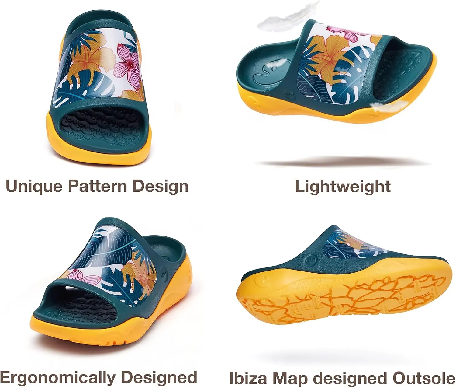 UIN Women's Slides Sandals Beach Summer Casual Art Painted Travel Anti-Slip Comfort Lightweight Fashion Slippers Ibiza