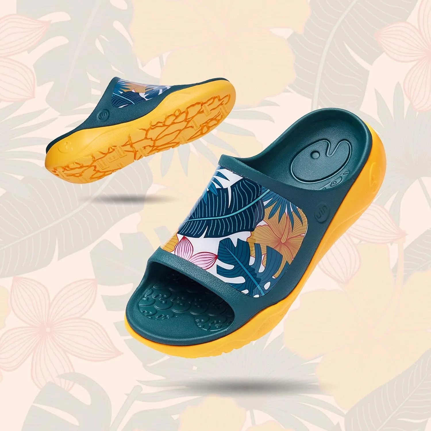 UIN Women's Slides Sandals Beach Summer Casual Art Painted Travel Anti-Slip Comfort Lightweight Fashion Slippers Ibiza