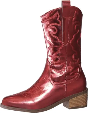 Ulalaza Women's Boots Western Cowboy Boots Mid Calf Cowgirl Boots Block Chunky Heel Embroidered Floral Mid Heel Casual Boots High Pointed Toe Boot Dress Boots Knee High Square Toe Short Booties