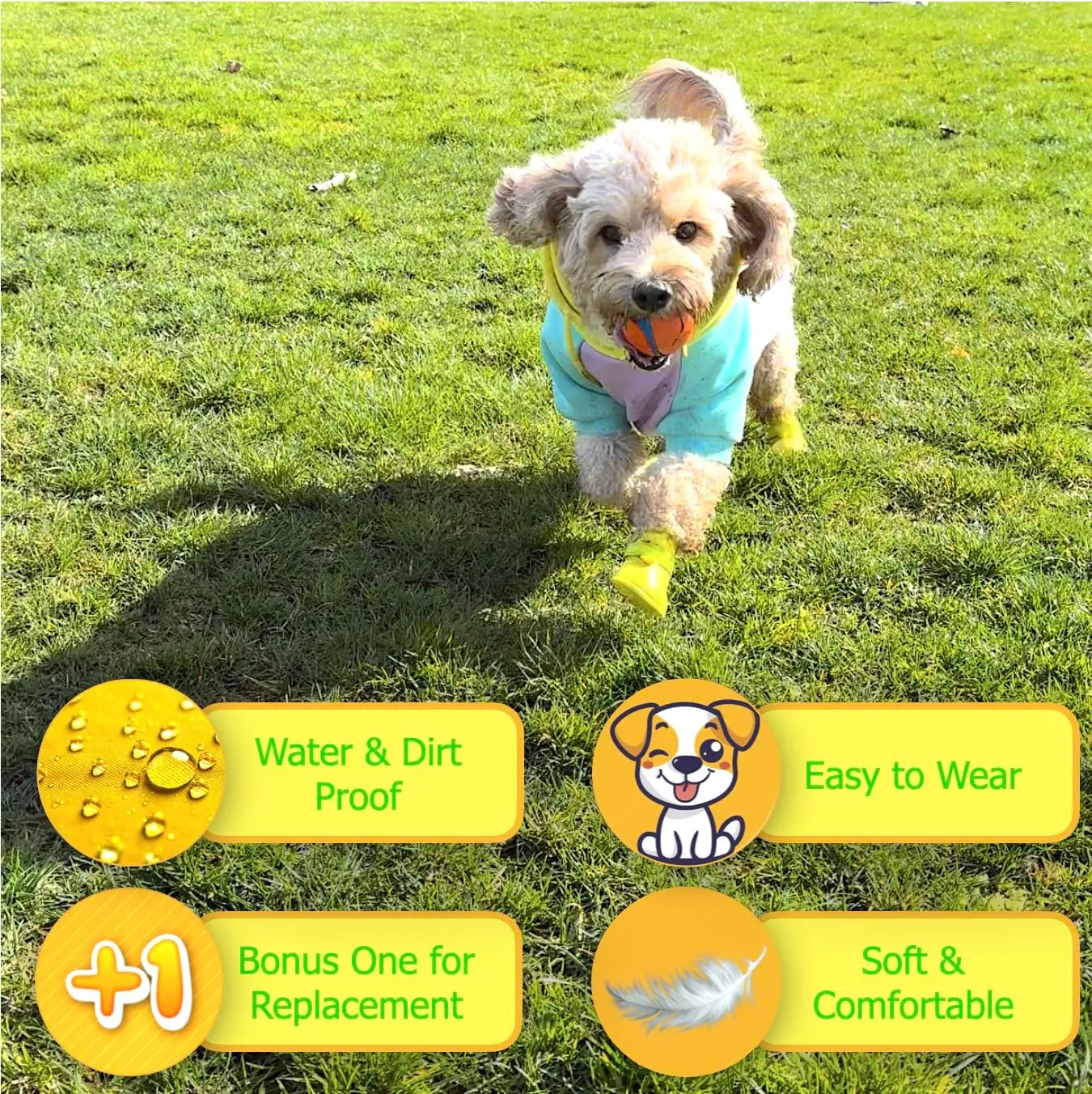 Ultra Soft Waterproof & Dirt-Resistant Yellow Dog Boots by Quality Life Hack (Plus One Free) - Size Large