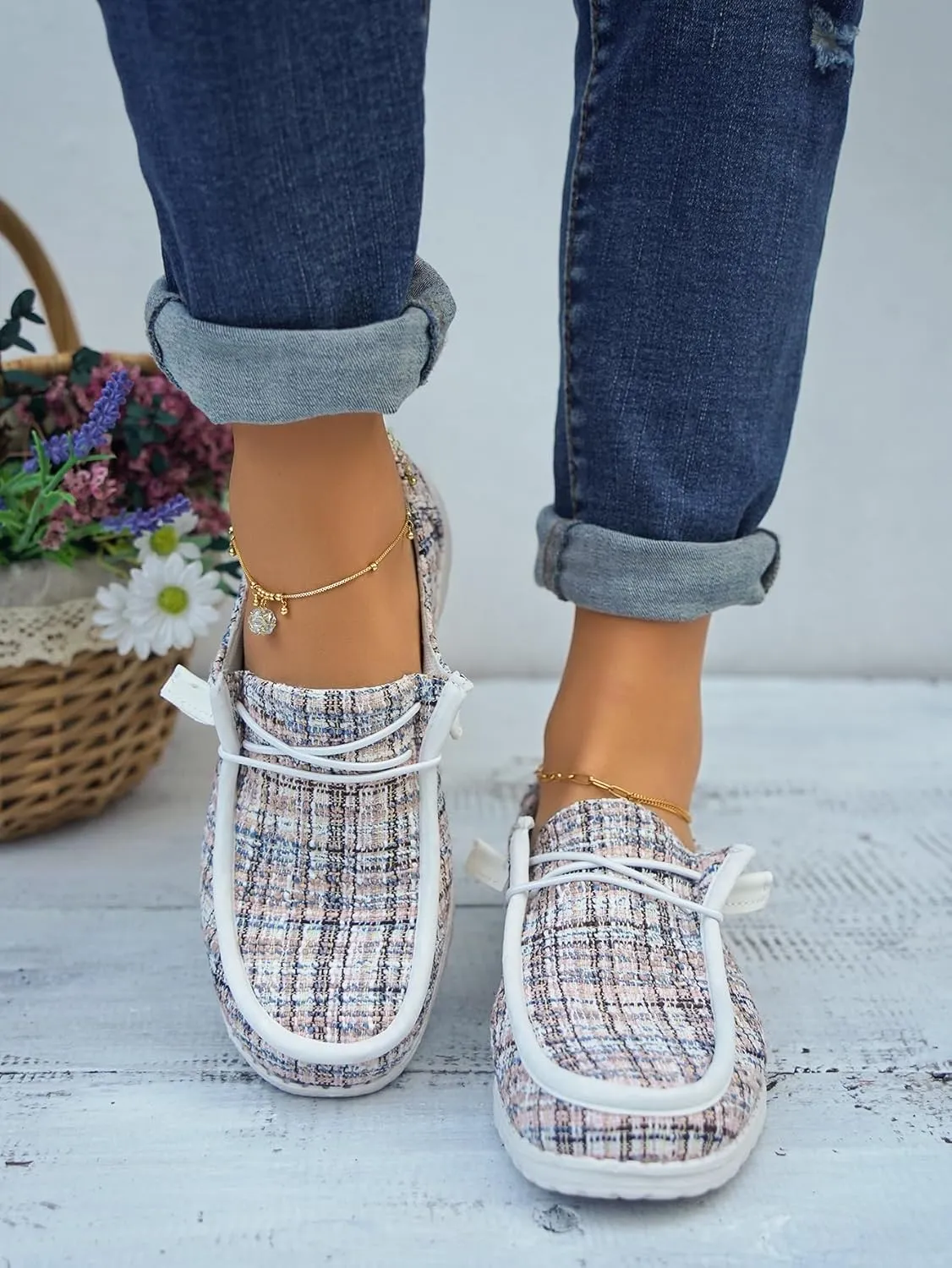 Unisex-Adult Comfort Canvas Loafers Sneakers Lightweight Boat Shoes Easy Slip-On Deck Shoes Elastic Lace-Up Non-Slip Flat Drving Shoes Breathable Walking Shoes for Men Women